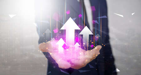 Information of business from network. Business growth. Businessperson, arrows and network structure.の写真素材