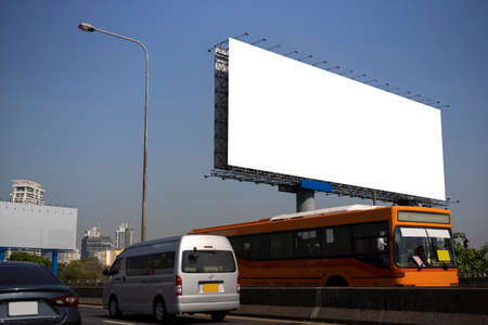 billboard blank on road in city for advertising background. large Blank billboard ready for new advertisement.の写真素材