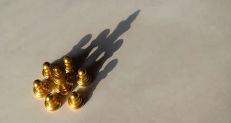 Business leadership, teamwork power and confidence concept. chess pawn with king shadowの写真素材