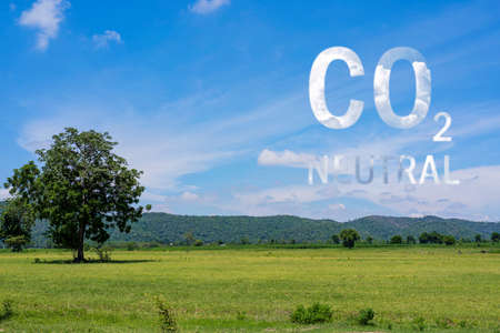 Create a cloud that looks like a co2 word. Reducing CO2 levels. Graph of the decline in carbon dioxide levels. Alternative energy,の写真素材