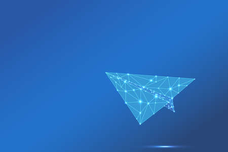 Abstract shark form lines and triangles, point connecting network on blue background. Illustrationの写真素材