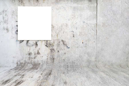 Mock up. Blank billboard, advertising, public information board on old wall and old plaster floors.の写真素材