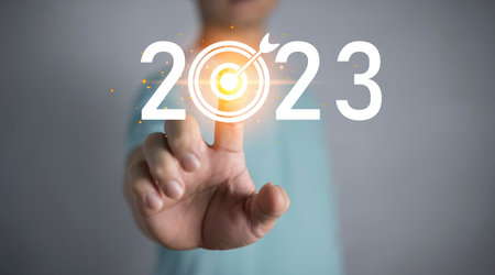 Business goals and goals 2023 new year ideas Fingers on target for 2023, new year business, new...