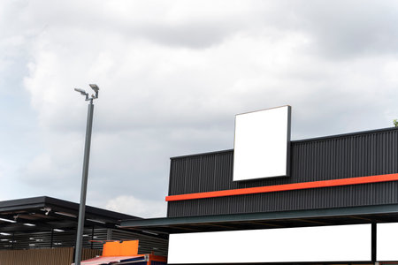 Signboard shop mock up square shape display. Restaurant signboard mockup 3d rendering. Horizontal black empty signage on clothes shop front with copy space.の写真素材