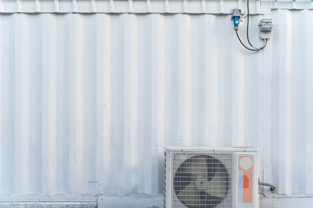 Air conditioner compressor outdoor unit installed outside the building. Air condition outdoor unit compressor install outside the house,Condenser unit in central air conditioning systems.の写真素材