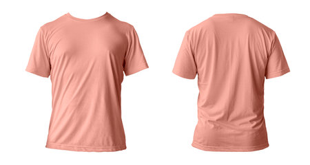 Blank orange clean t-shirt mockup, isolated, front view. Empty tshirt model mock up. Clear fabric cloth for football or style outfit template. clipping pathの写真素材