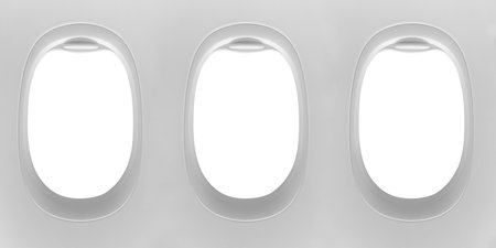 A set of top races on realistic planes with blinds for those who want it and free copyspace within your design designs. Aircraft windows, indoor portholes, aircraft interior windows and portholes.の写真素材