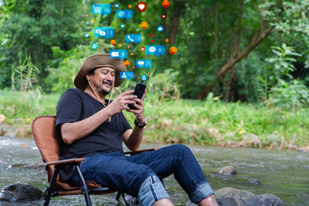 Social media and digital online on mobile phone. man using smartphone with social media to click...