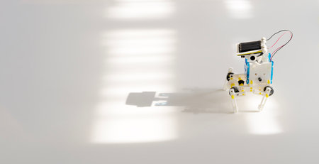 Robots from plastic details, programs on computers, robots, modern training, the hottest equipment, e-learning, modern teaching technologies, education cconcept.の写真素材