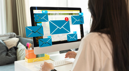 Email electronic communication graphic inbox on computer screen working on the internet. Email...