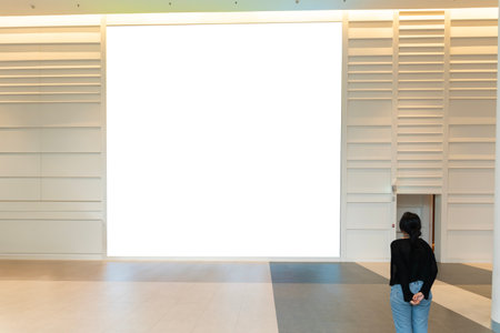 Indoor outdoor city light mall shop template. Blank billboard mockup in a subway station, underground interior. Urban light box inside advertisement metro airport horizontal. Clipping path.の写真素材