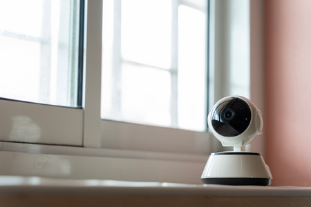 Home IP Camera Installation, CCTV Camera, Street CCTV Camera and Network Interface. CCTV cameras in the city with photocopying areaの写真素材