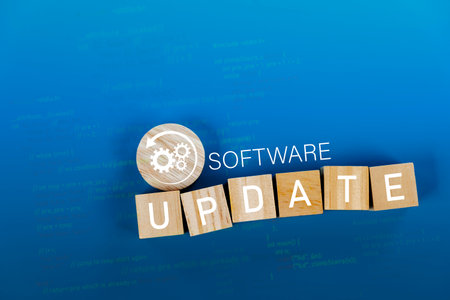 Online internet search to find, download and install an update. Software update concept. Computer...