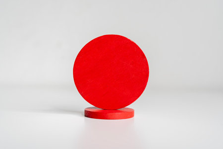 Red color block symbol of unique, market leader or different. Bright red 3D circle shape pattern,...
