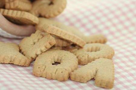 Cookies letters abc alphabet on pink backgroundの写真素材