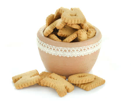 Cookies in pot on white backgroundの写真素材