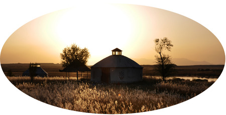 Autumn landscape view with Mongolia yurtの写真素材