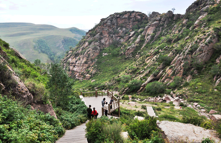 mountain hill scenery with observatory platformのeditorial素材