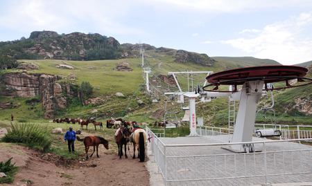 cable car station with horsesのeditorial素材