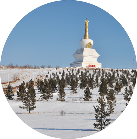 White Pagoda in winter Sceneryの写真素材