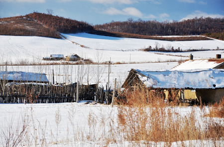 Exterior view of a building in snow landのeditorial素材