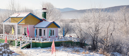 Exterior view of a building in snow landのeditorial素材