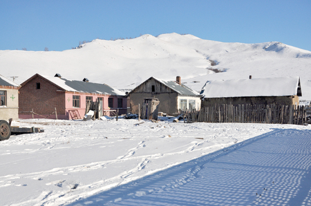 Exterior view of a building in snow landの写真素材