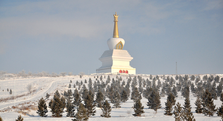 Temple winter scenery at Hulun Buirの写真素材