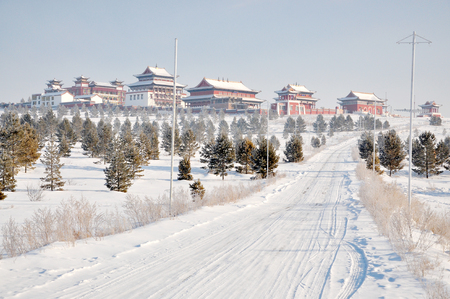Hulun Buir snow temple Sceneryの写真素材
