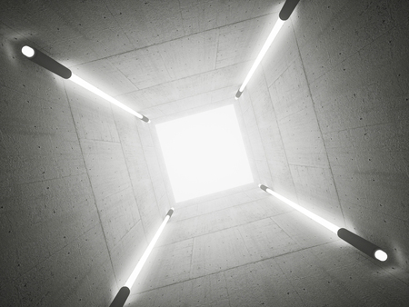 Abstract concrete tunnel and it's exit with bright light and textured wall. Used for background and graphic source. 3D rendering - illustration.の写真素材