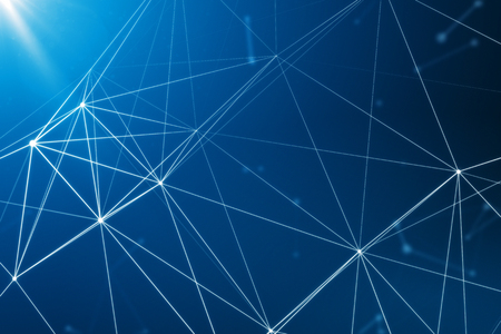 3D rendering. Abstract connected dots on bright blue background. Technology concept. - Illustrationの写真素材