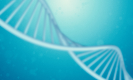 A bright white 3D rendered DNA with a blue bokeh background.3d rendering - Illustrationの写真素材