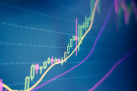 Stock and bitcoin market fluctuation on a screen. Encryption currency prices. - Image