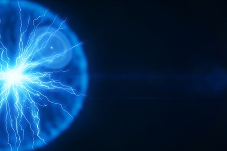 Abstract science background and object, electric power lighting sphere ball with blue background.3d...