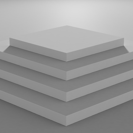 Abstract digital geometric showroom and stage background, empty white stairs with shadow, top view. 3d rendering - Illustrationの写真素材