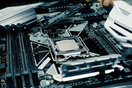 Computer motherboard and processor. Digital science and technology. - Image