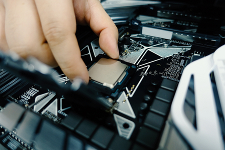 Computer motherboard and processor. Digital science and technology. - Imageの写真素材