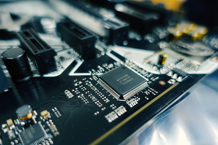 Computer motherboard and processor. Digital science and technology. - Image