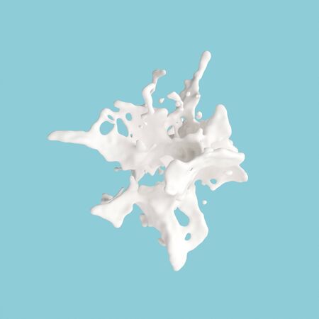 Abstract white milk splash isolated in blue background. 3d rendering - illustration.の写真素材