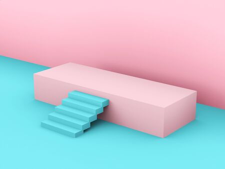Pink show stage with blue stair. 3d rendering - illustration.の写真素材
