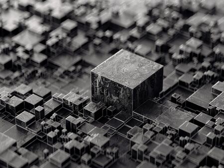 Abstract digital circuit chip square background. Technological concept. 3d rendering - illustration.