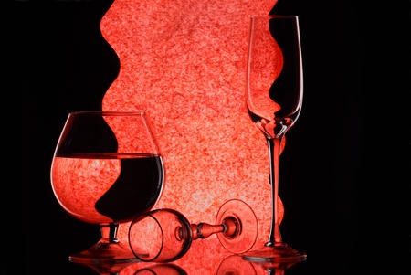 Three wineglasses on the mirrorの写真素材