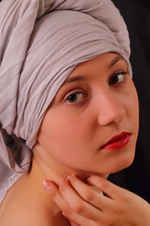 Portrait of beautiful young girl in old styleの写真素材