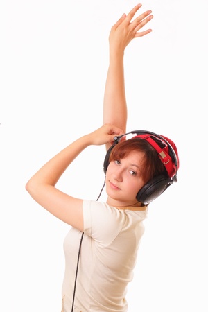Pretty young girl with headphonesの写真素材