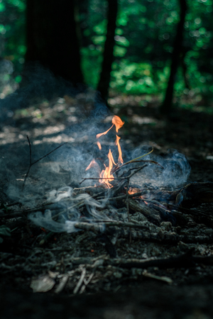 Wind is blowing on coals (after bonfire)の写真素材