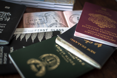 Passports and FIrst Class Boarding Passの写真素材