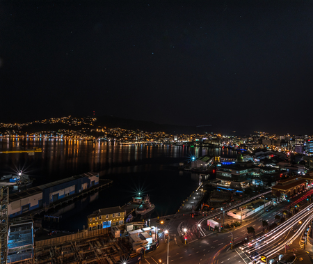 Night view of Wellington harbourの写真素材