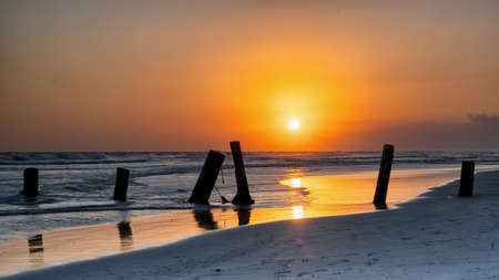 Sunset on the empty beach. Arabian Sea, Oman.の写真素材