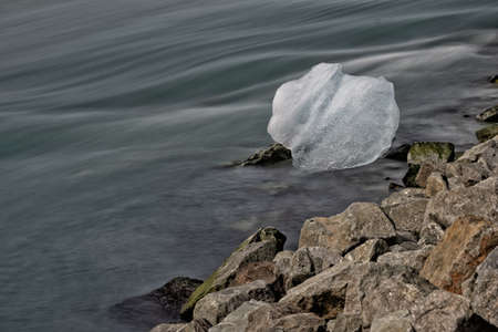 Ice in the stream. Jokulsarlon glacier lagoon. Beautiful vulcanic island in the ocean. Iceland.