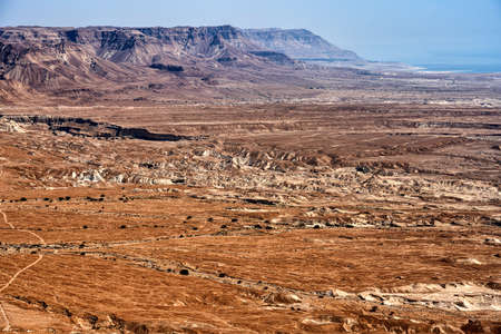 Holy Land of Israel. View from Fortress Massada. Ruin of Roman legions camp.の写真素材